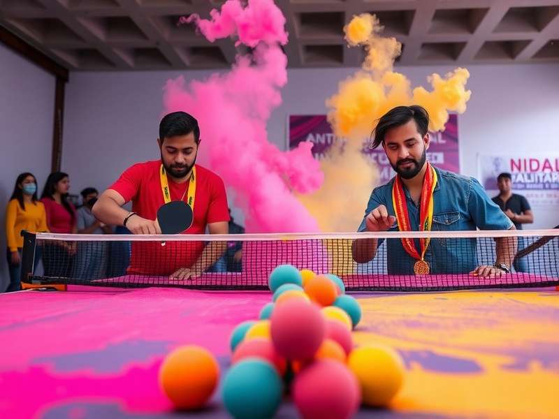 Indian Table Tennis Challenge - Holi Event Holi Color Festival event in Indian Table Tennis Challenge with colored balls